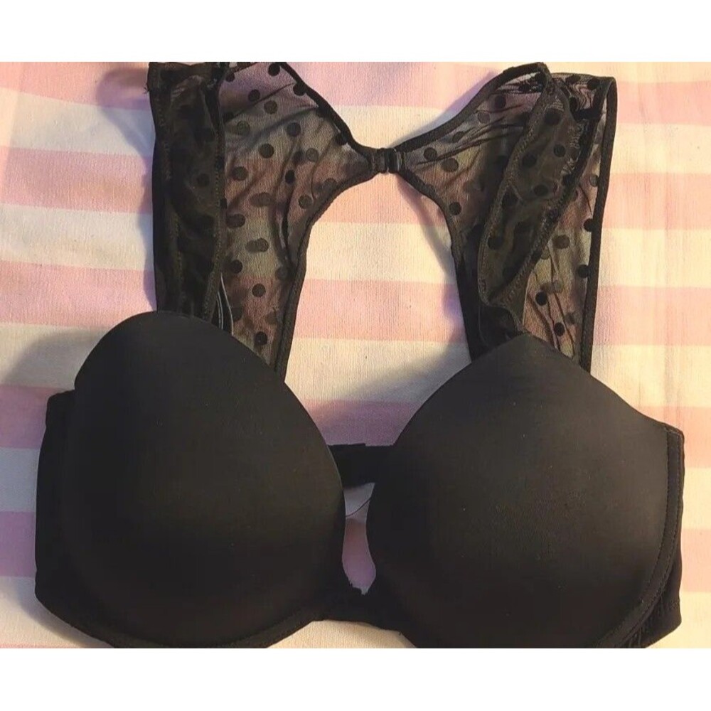 Victoria’s Secret Bra Plunge Black dotted swiss 34DD